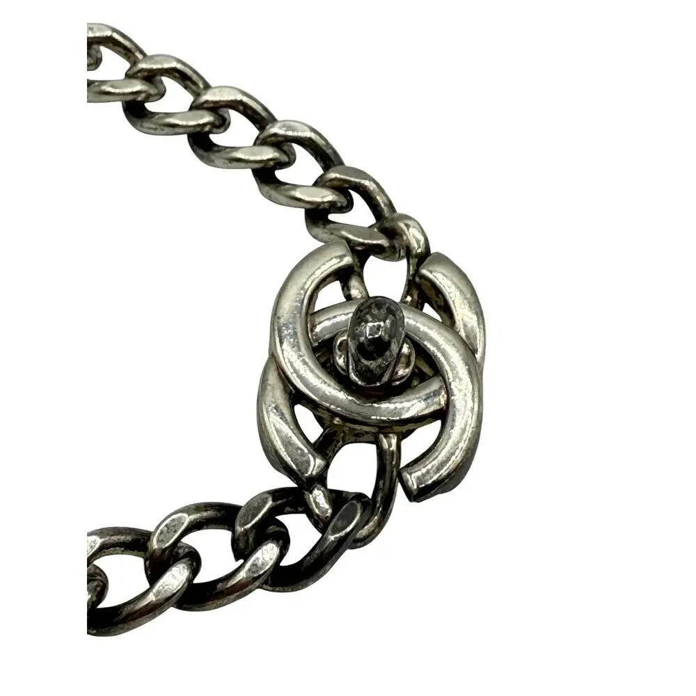 CHANEL Vintage 1996 Silver-Tone CC Turn Lock Chain Necklace